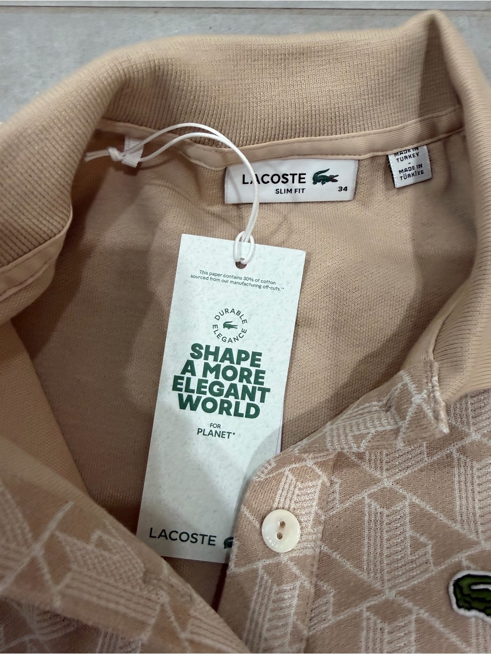 NWT Lacoste Monogram Polo Dress Beige Slim Fit Size 34 - XS - Picture 11 of 11